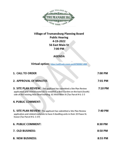 4-19-22 Planning Board Draft Agenda