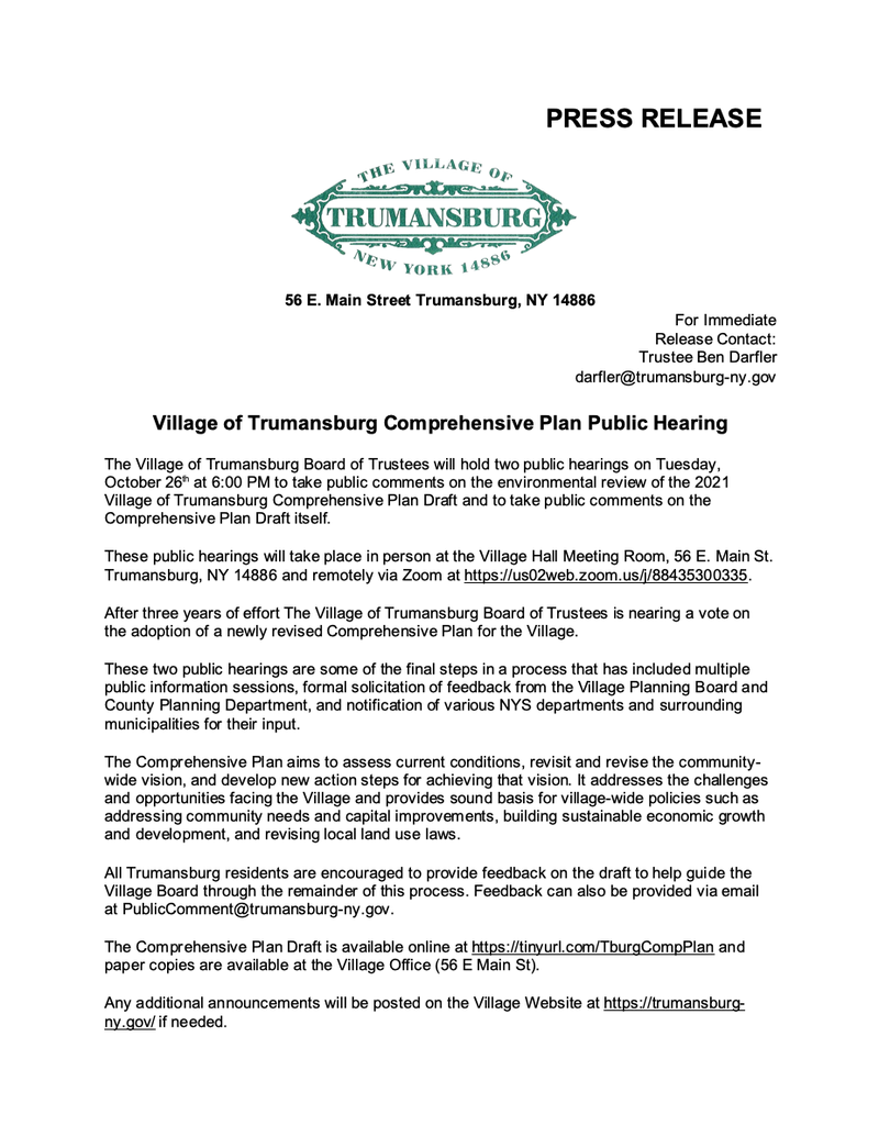Press Release - Public Hearing